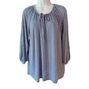 Croft & Barrow Peasant Top Shirt Blouse Floral‎ Blue White Size 1X SOFT Stretch